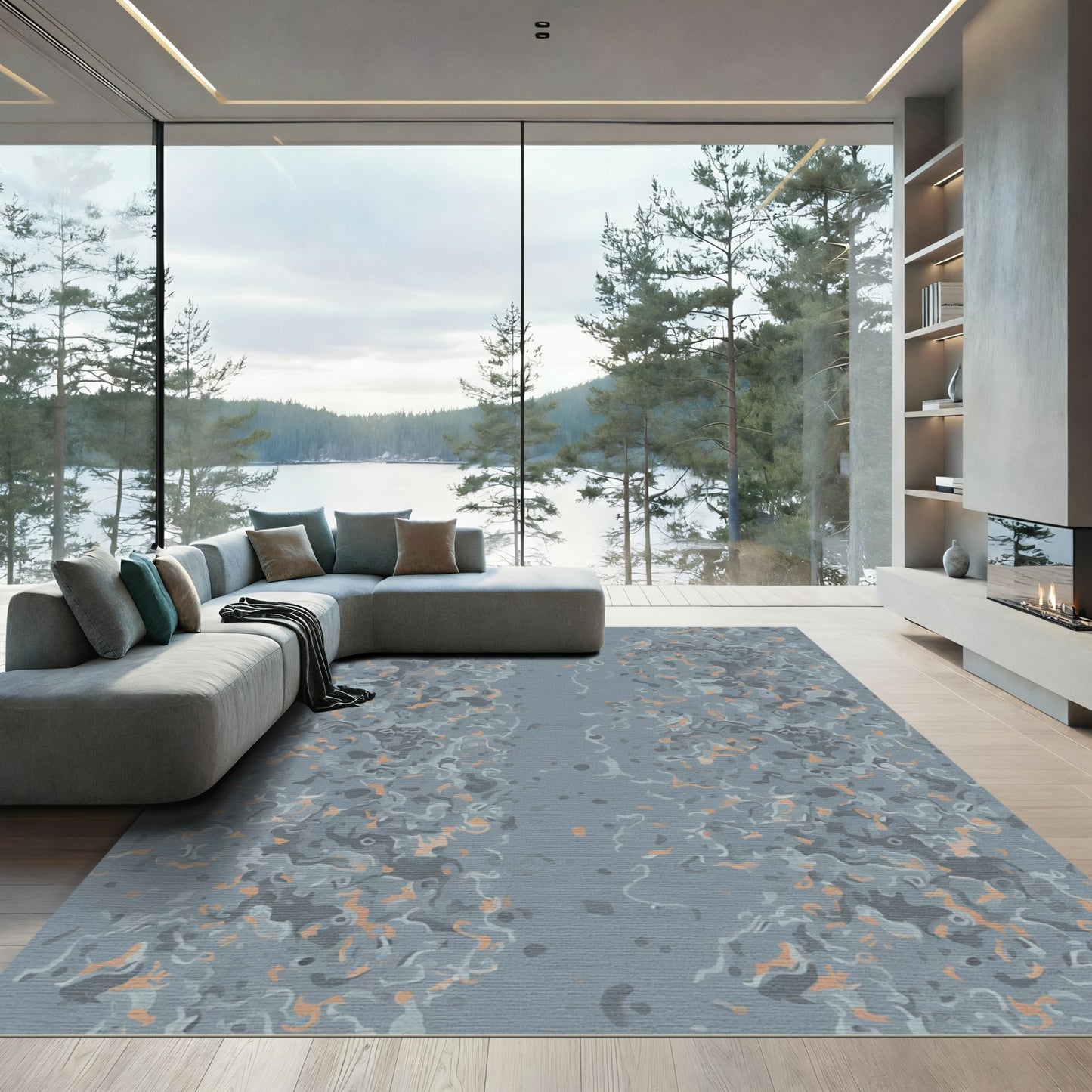 Abstract Coral Gray Organic Flow Rug