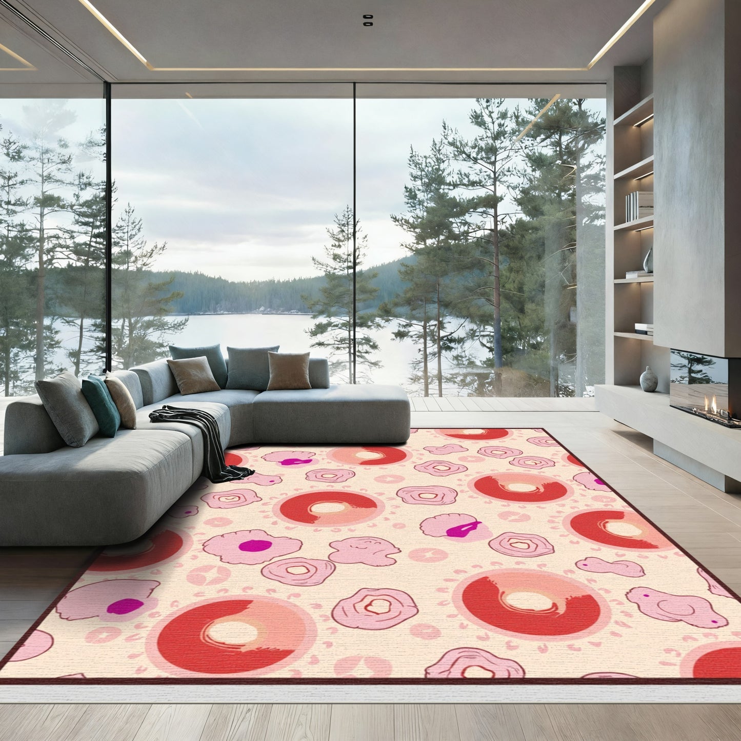 Whimsical Pink Red Cells Pattern Rug