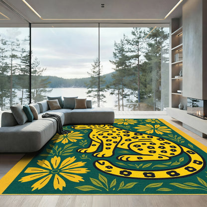 Yellow Jaguar Floral Green Field Rug