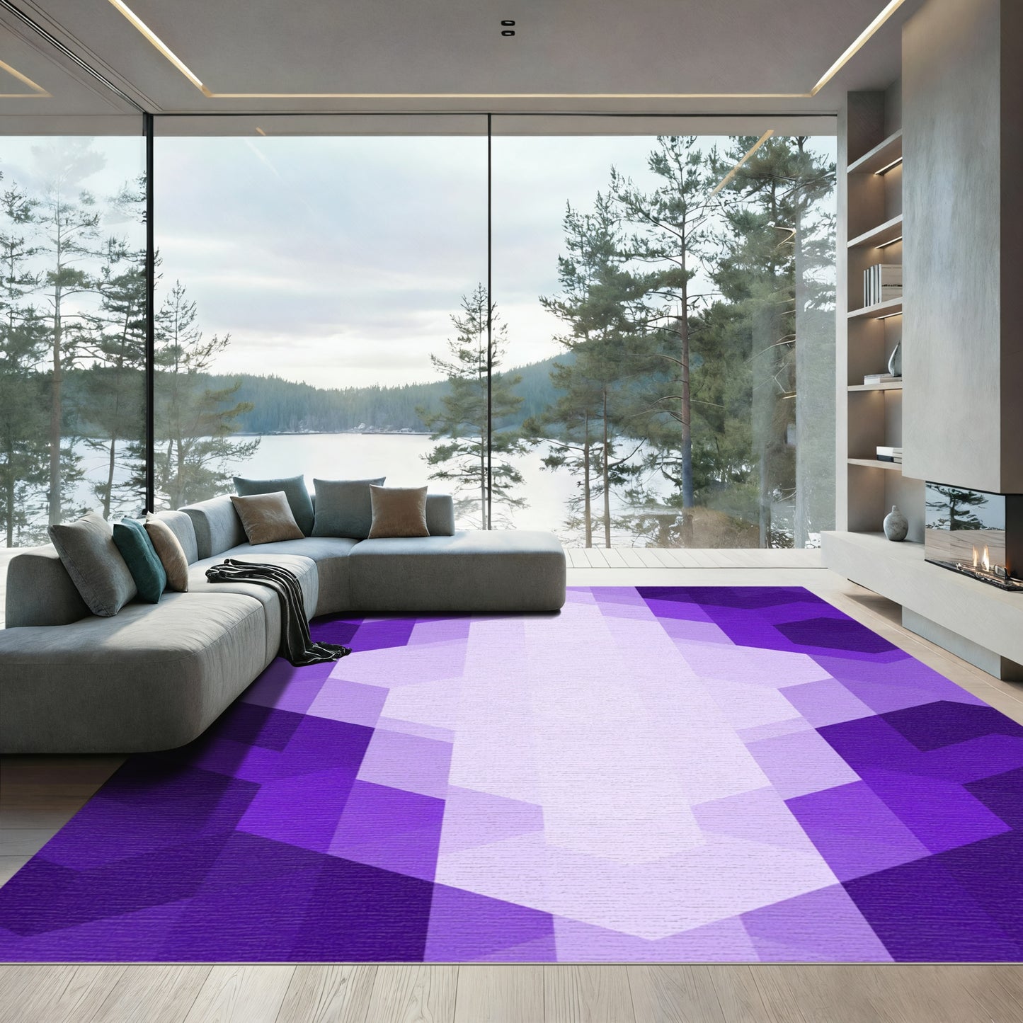 Modern Violet Geometric Blocks Rug