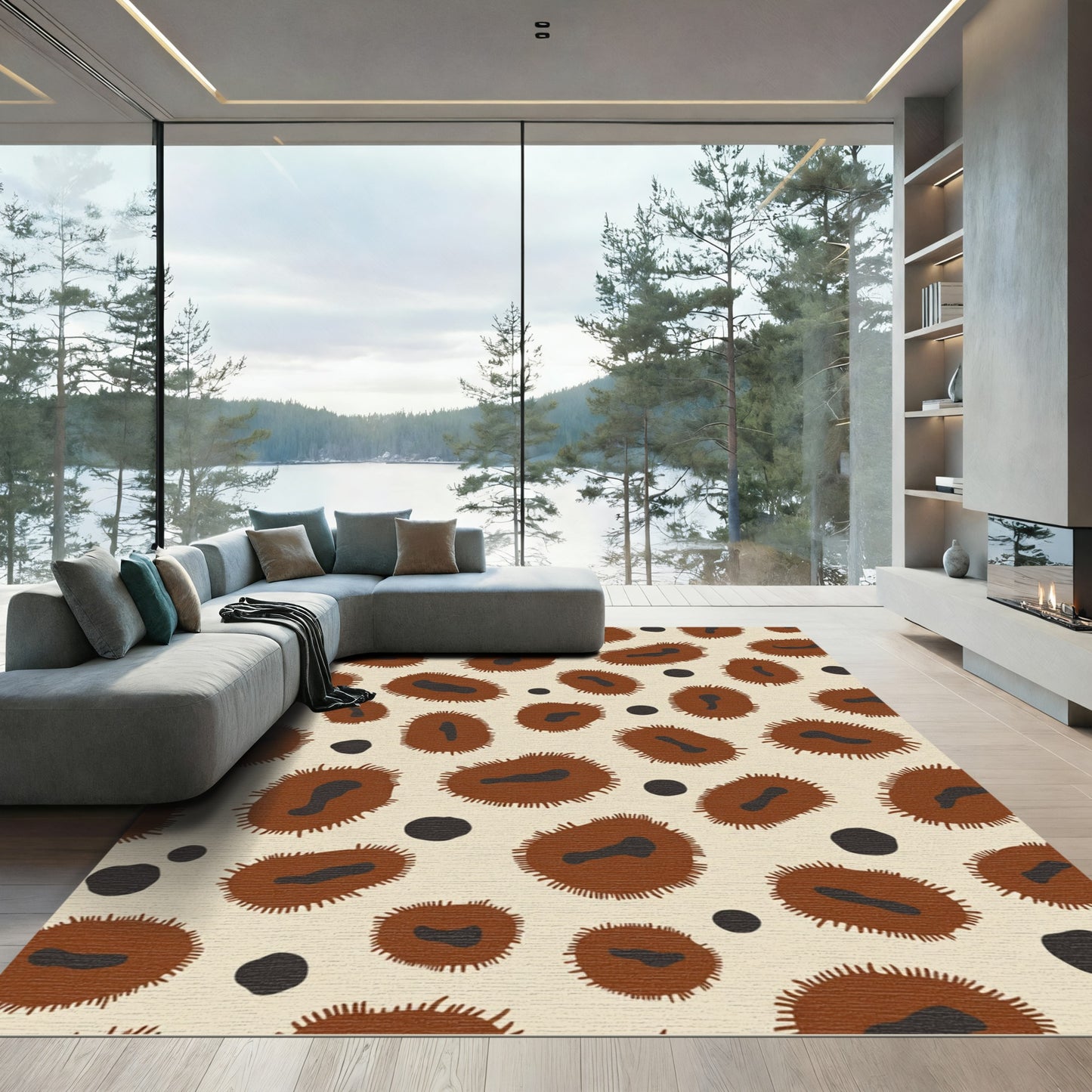 Brown Abstract Animal Spots Rug