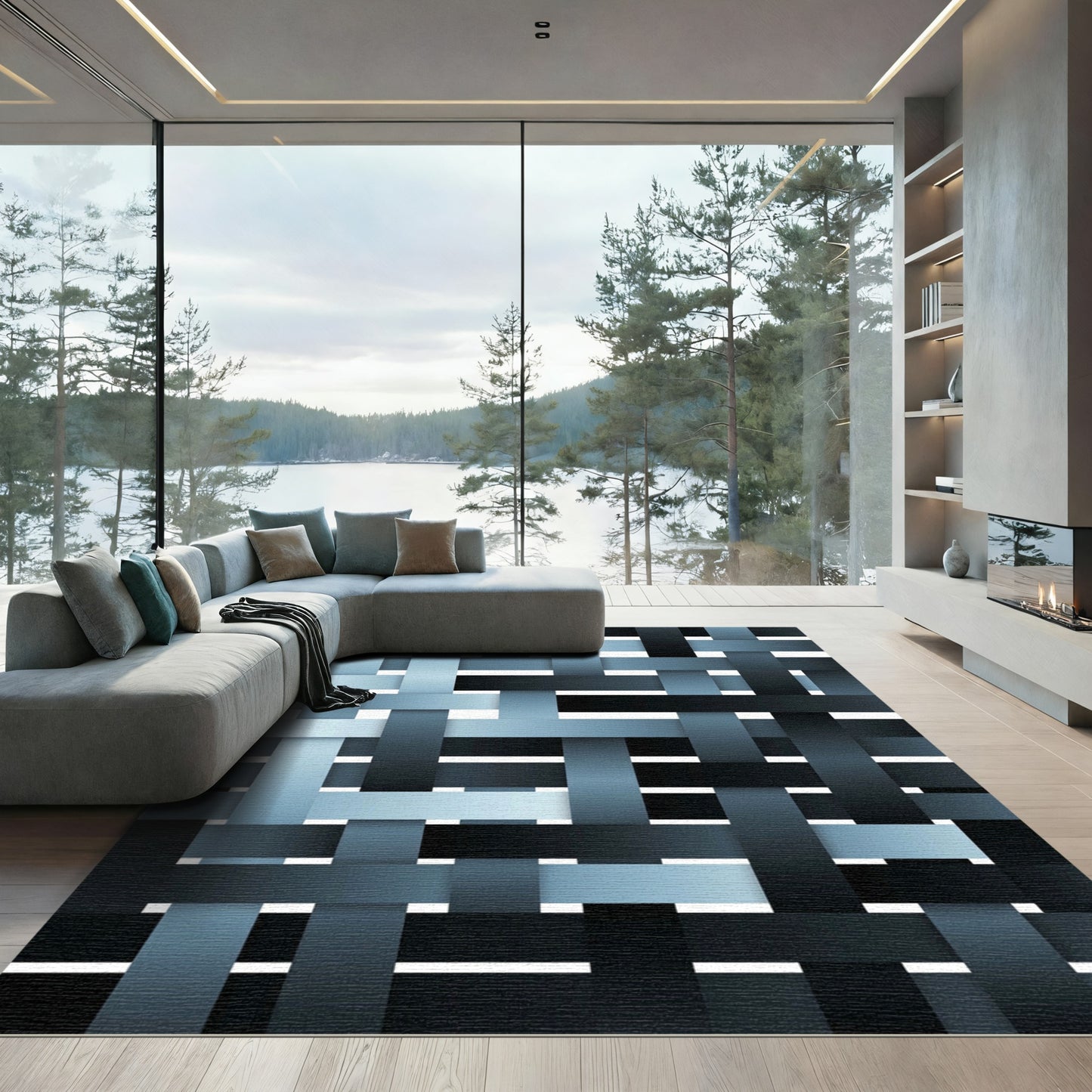 Modern Indigo Interlocking Ribbon Weave Rug