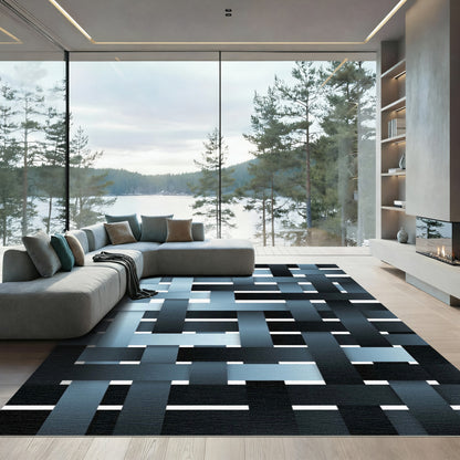 Modern Indigo Interlocking Ribbon Weave Rug