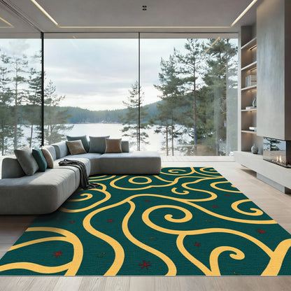 Teal Yellow Swirl Star Accents Rug