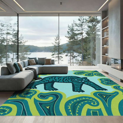 Teal Tiger With Paisley Border Rug