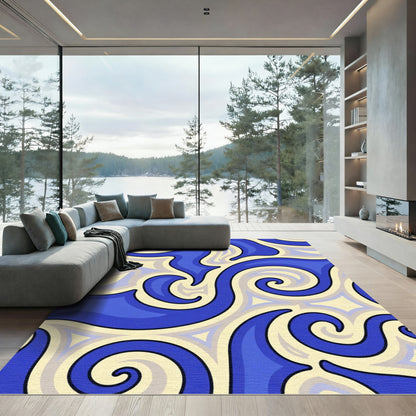 Vibrant Blue Swirl Abstract Rug