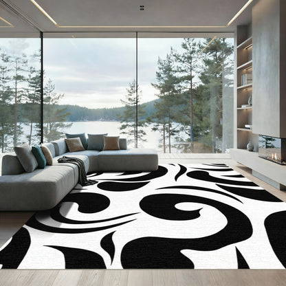 Bold Black Swirl Abstract Statement Rug