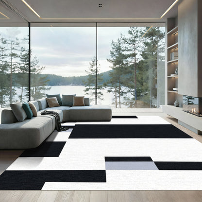 Monochrome Geometric Blocks Arrangement Rug