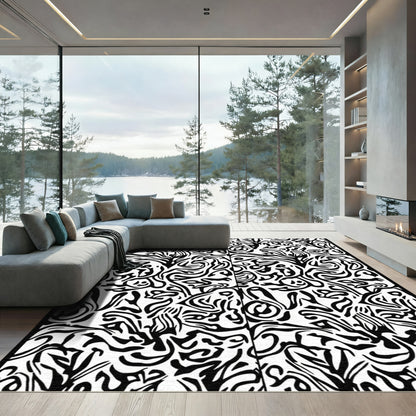 Abstract Black White Organic Flow Rug