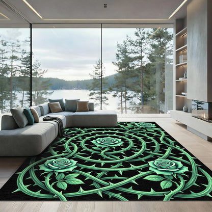 Gothic Emerald Rose Thorns Circle Rug
