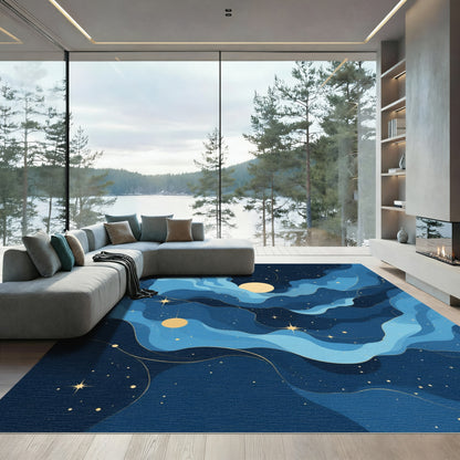 Midnight Blue Celestial Starry Night Rug