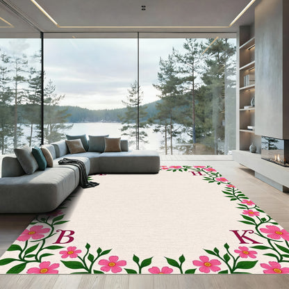 Vibrant Pink Floral Vine Frame Rug