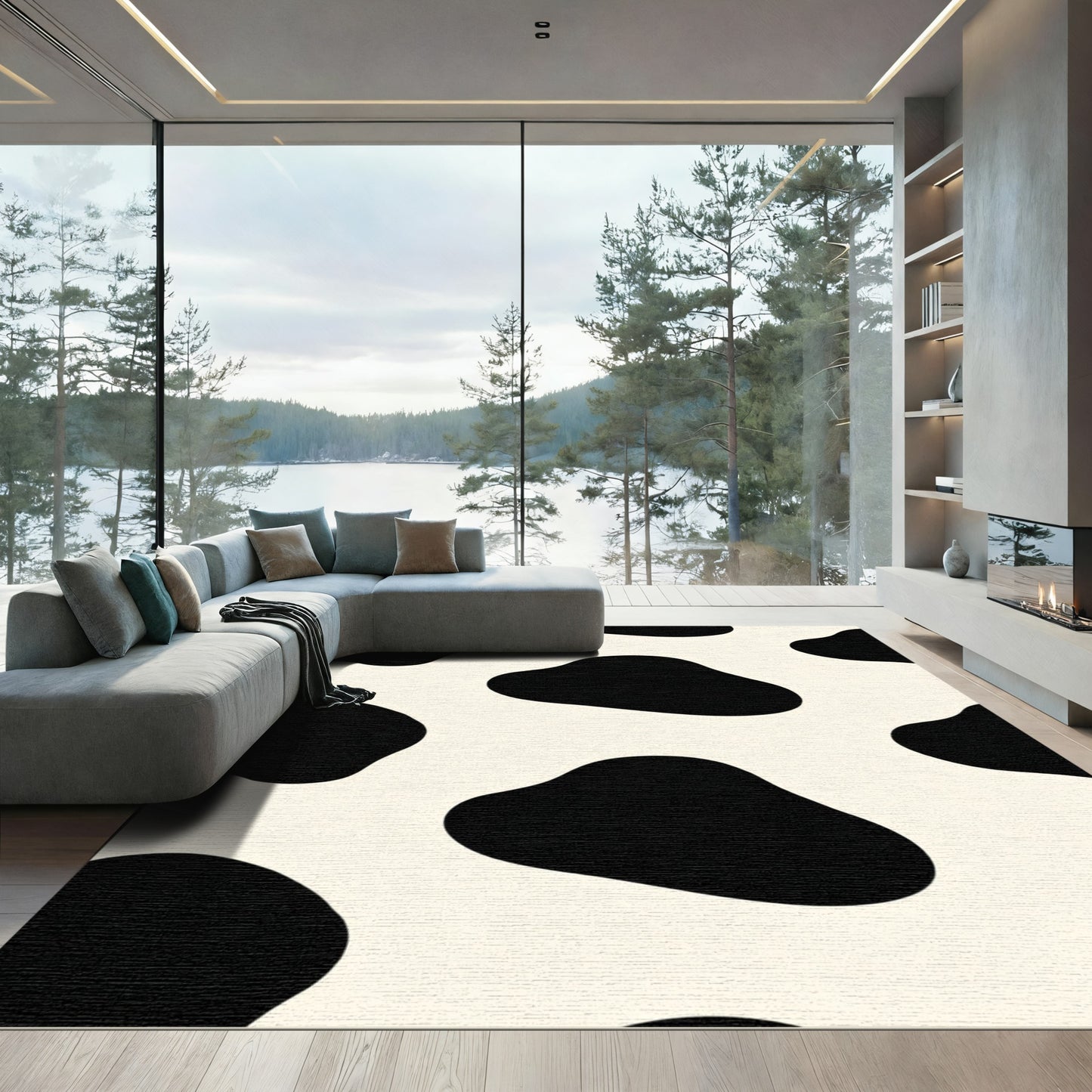 Cream Black Spotty Organic Shapes Rug