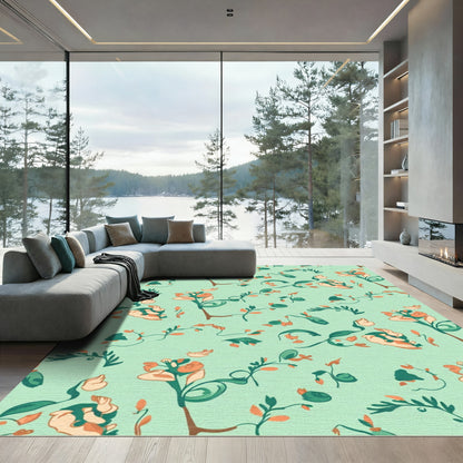 Pale Green Floral Vine Accent Rug
