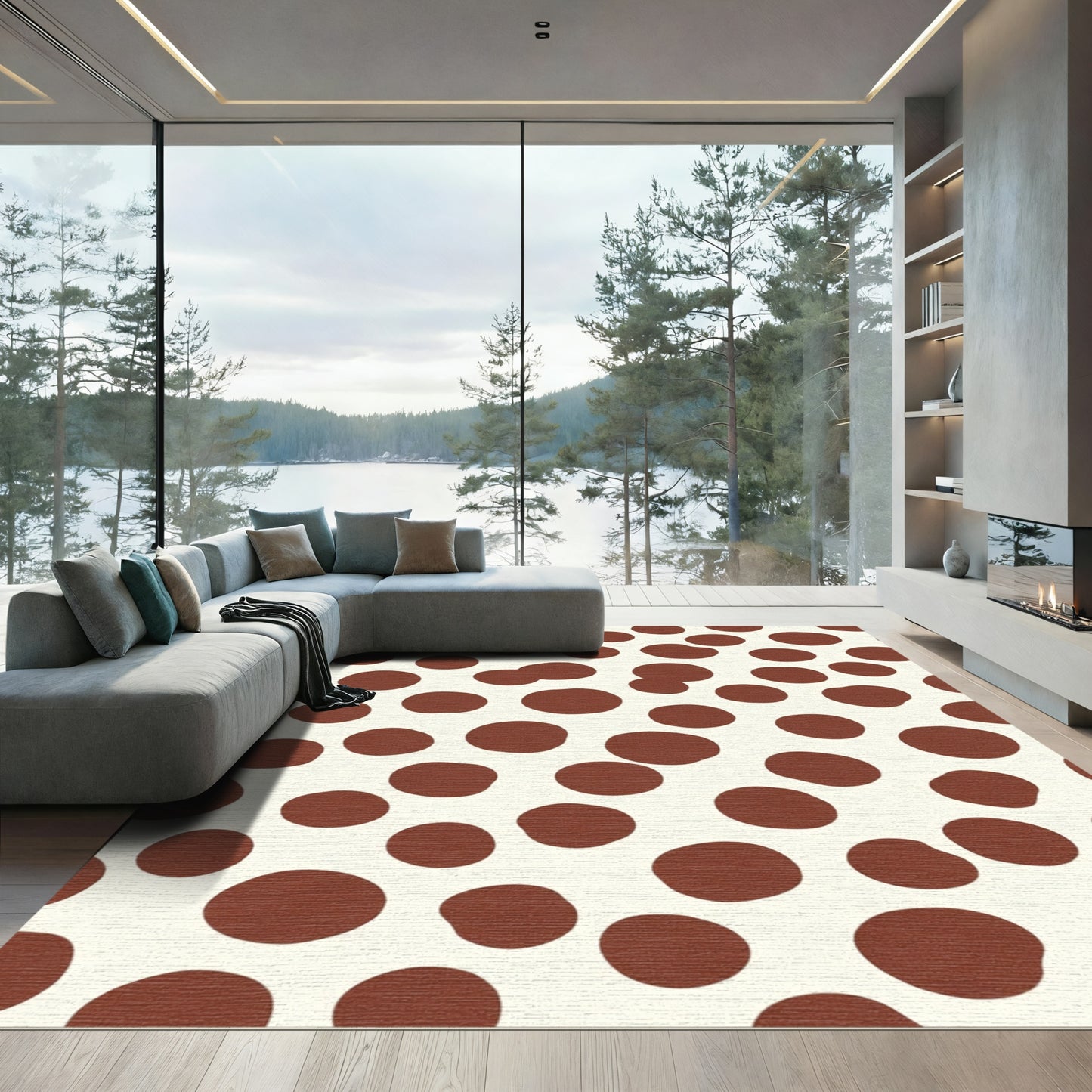 Brown Circles Cream Background Rug