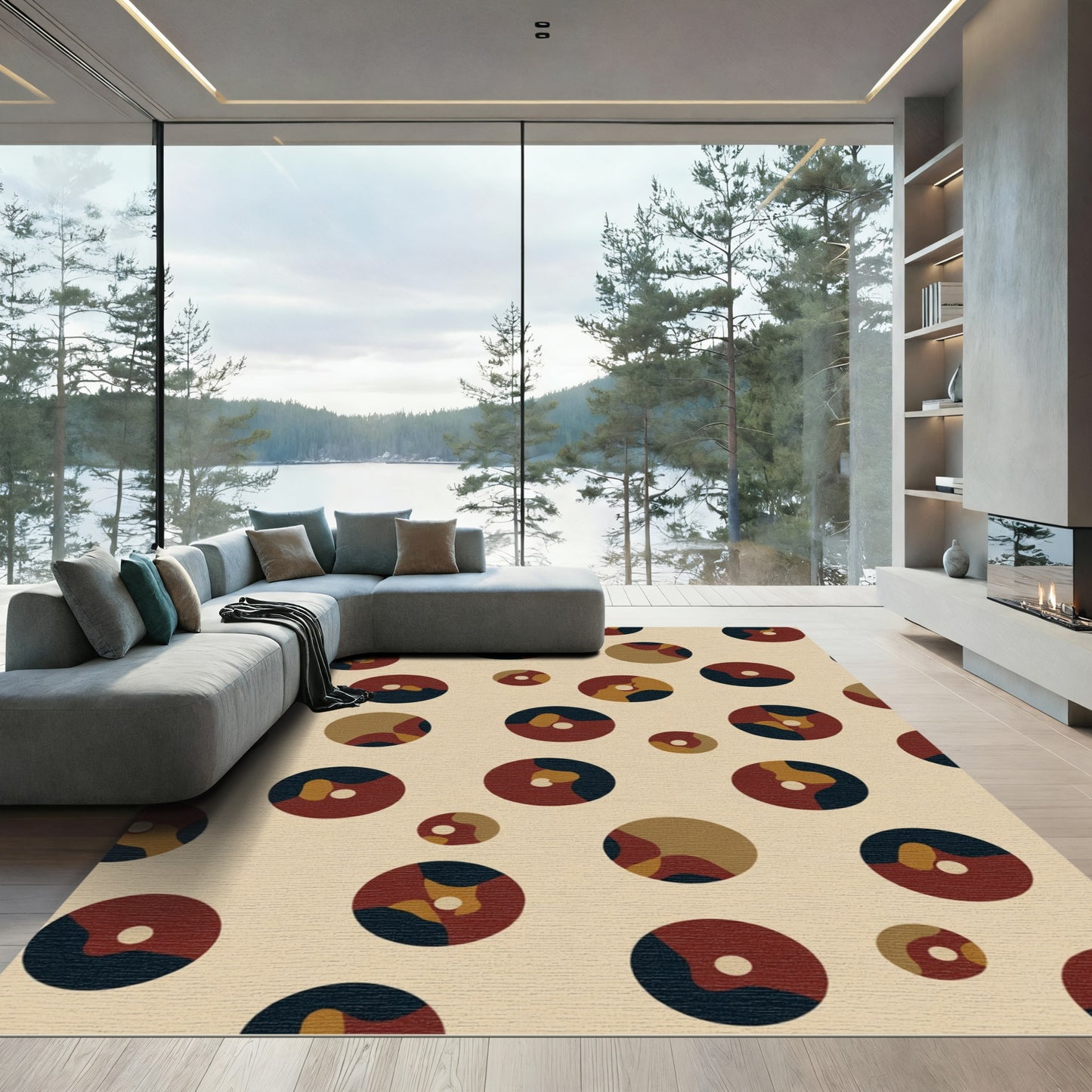 Terracotta Navy Abstract Circles Rug