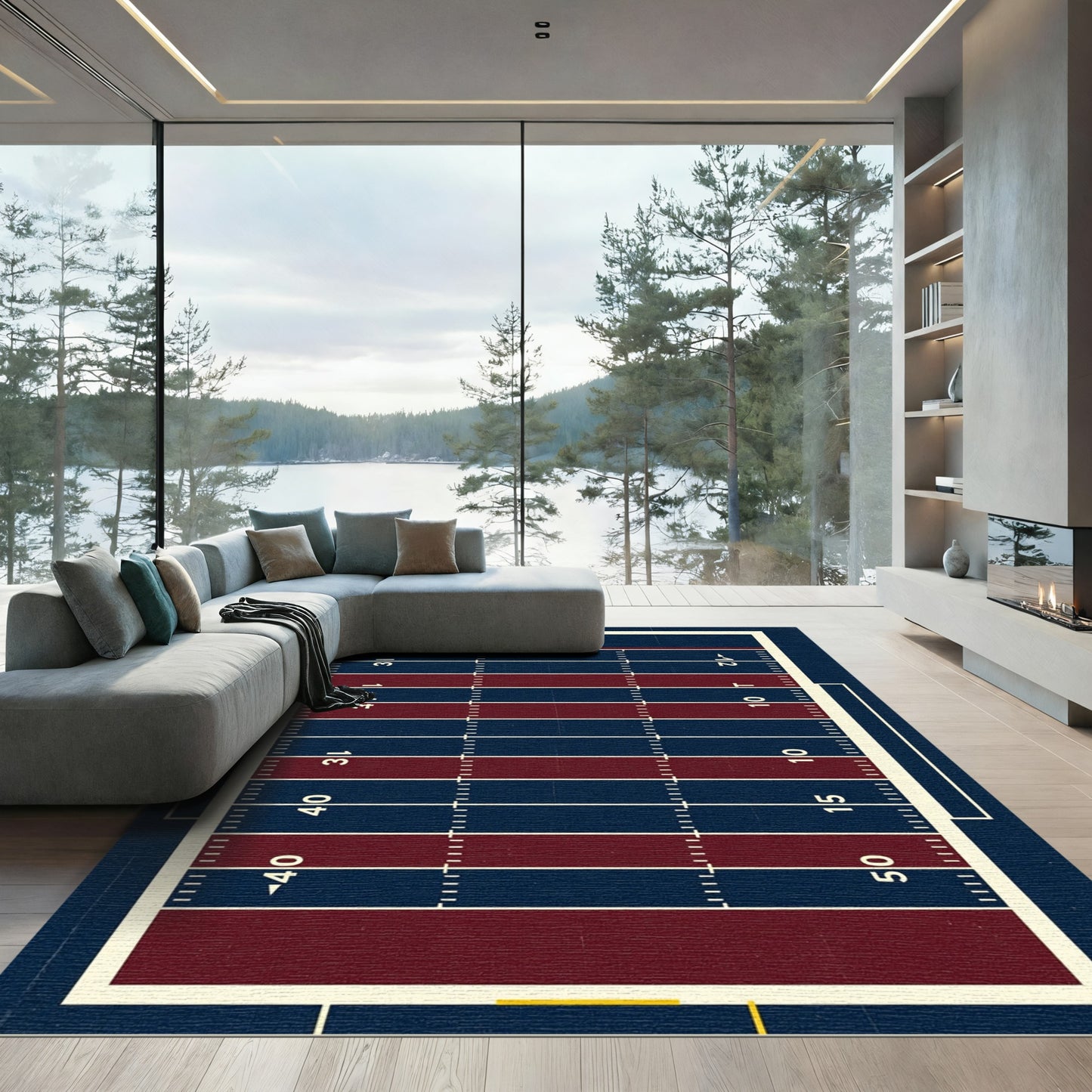 Naval and Crimson Gridiron Field Rug