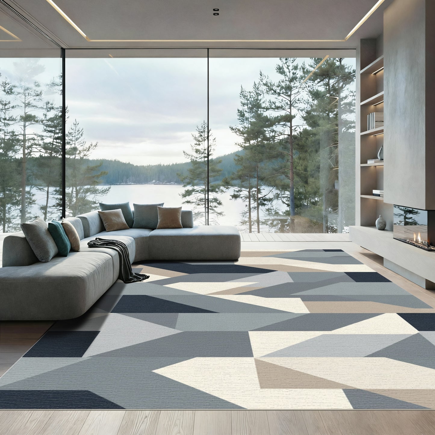 Modern Geometric Tonal Block Rug
