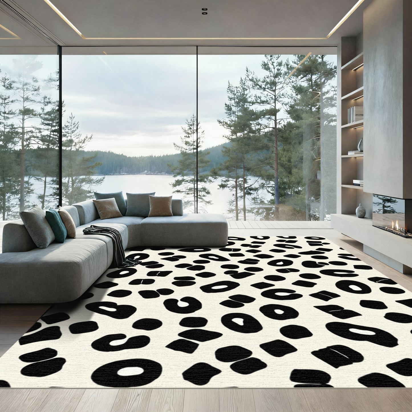 Black Spots Cream Background Abstract Rug