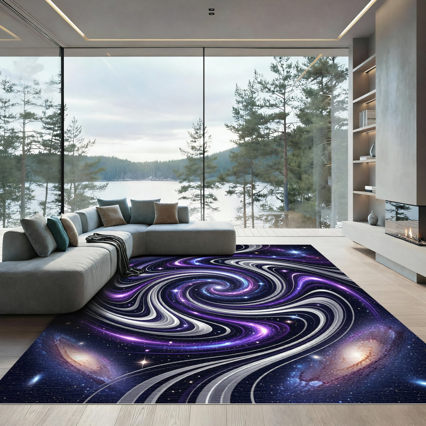 Cosmic Purple Swirling Interstellar Galaxy Rug