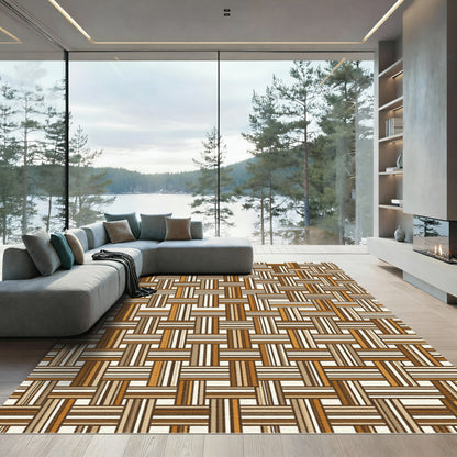 Earthy Brown Woven Grid Area Rug