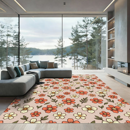 Coral Peach Floral Scatter Rug