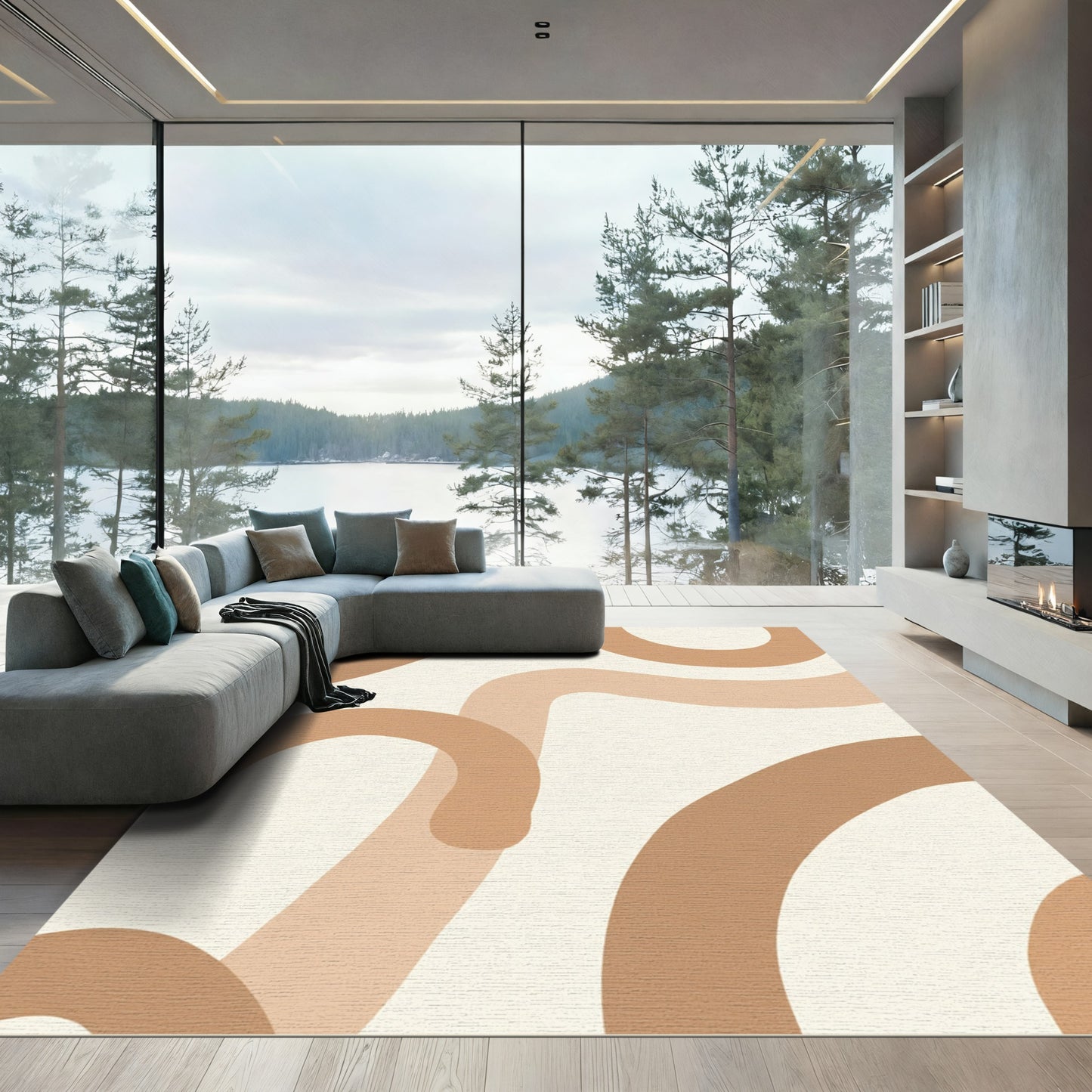 Abstract Earthy Tone Swirl Rug