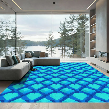 Deep Blue Layered Heart Composition Rug