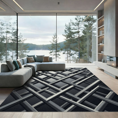 Monochromatic Gray Abstract Intersecting Grid Rug
