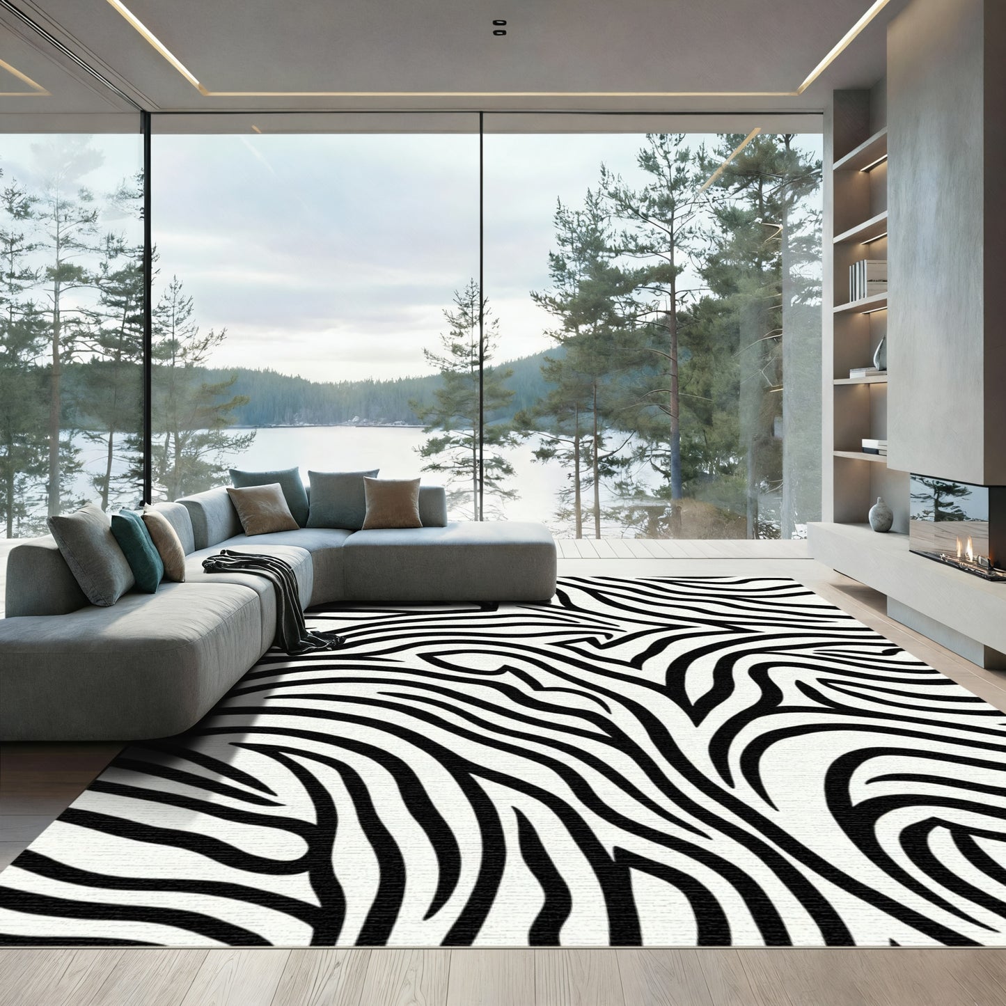 Wild Animal Black White Wave Rug