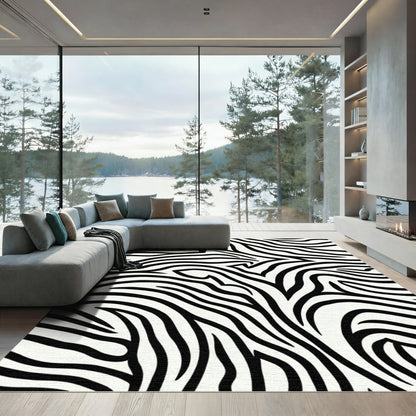 Wild Animal Black White Wave Rug