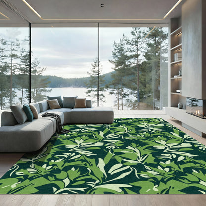Deep Green Leafy Branch Arrangement Rug