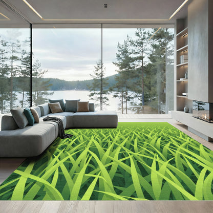 Lush Green Grass Field Texture Rug