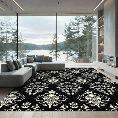 Classic Ivory Damask Scroll Rug
