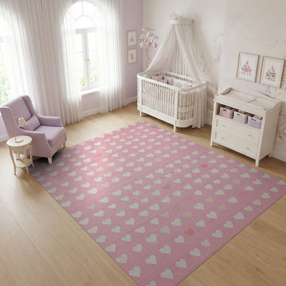 Pink and White Hearts Whimsical Rug