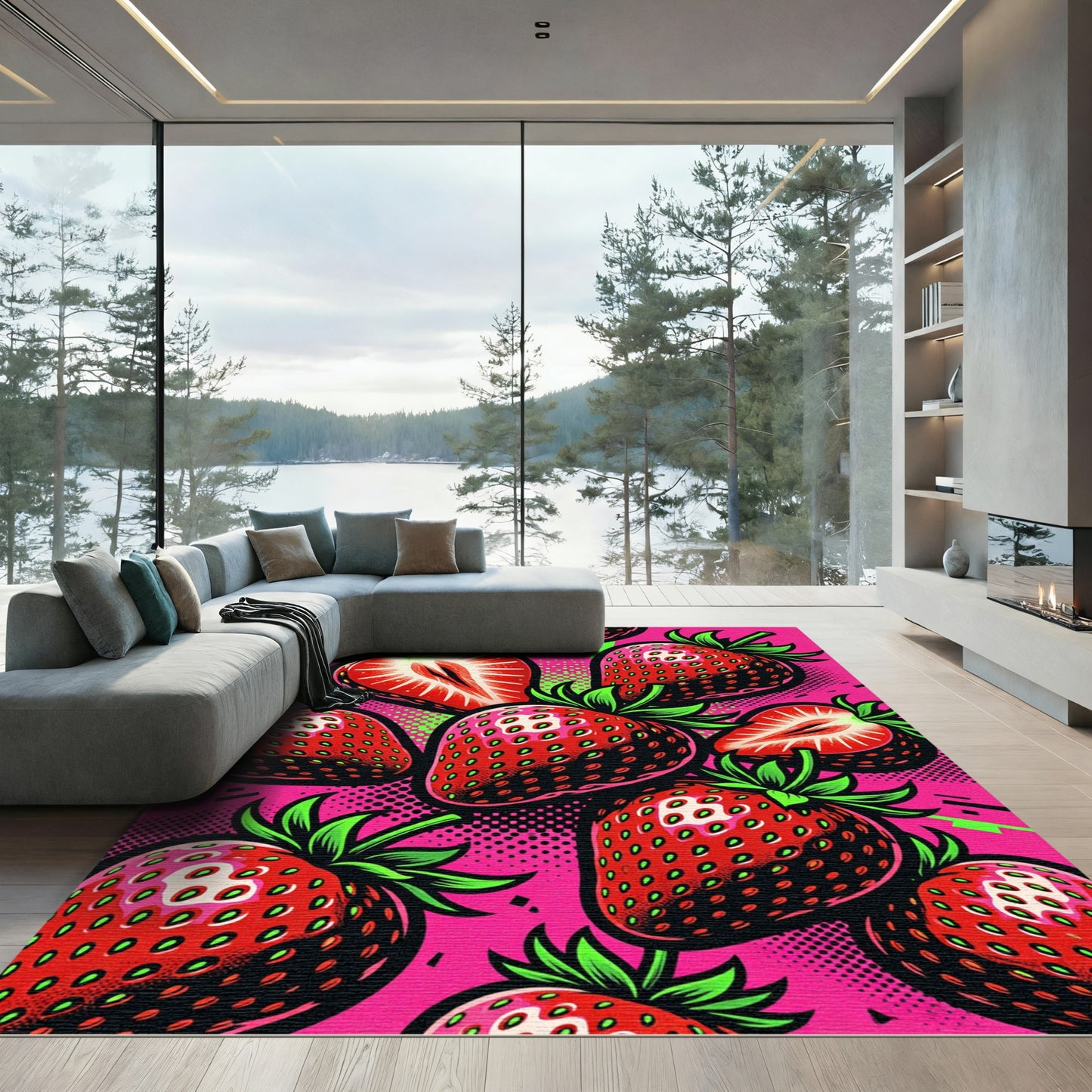 Vibrant Red Strawberry Pop Art Rug