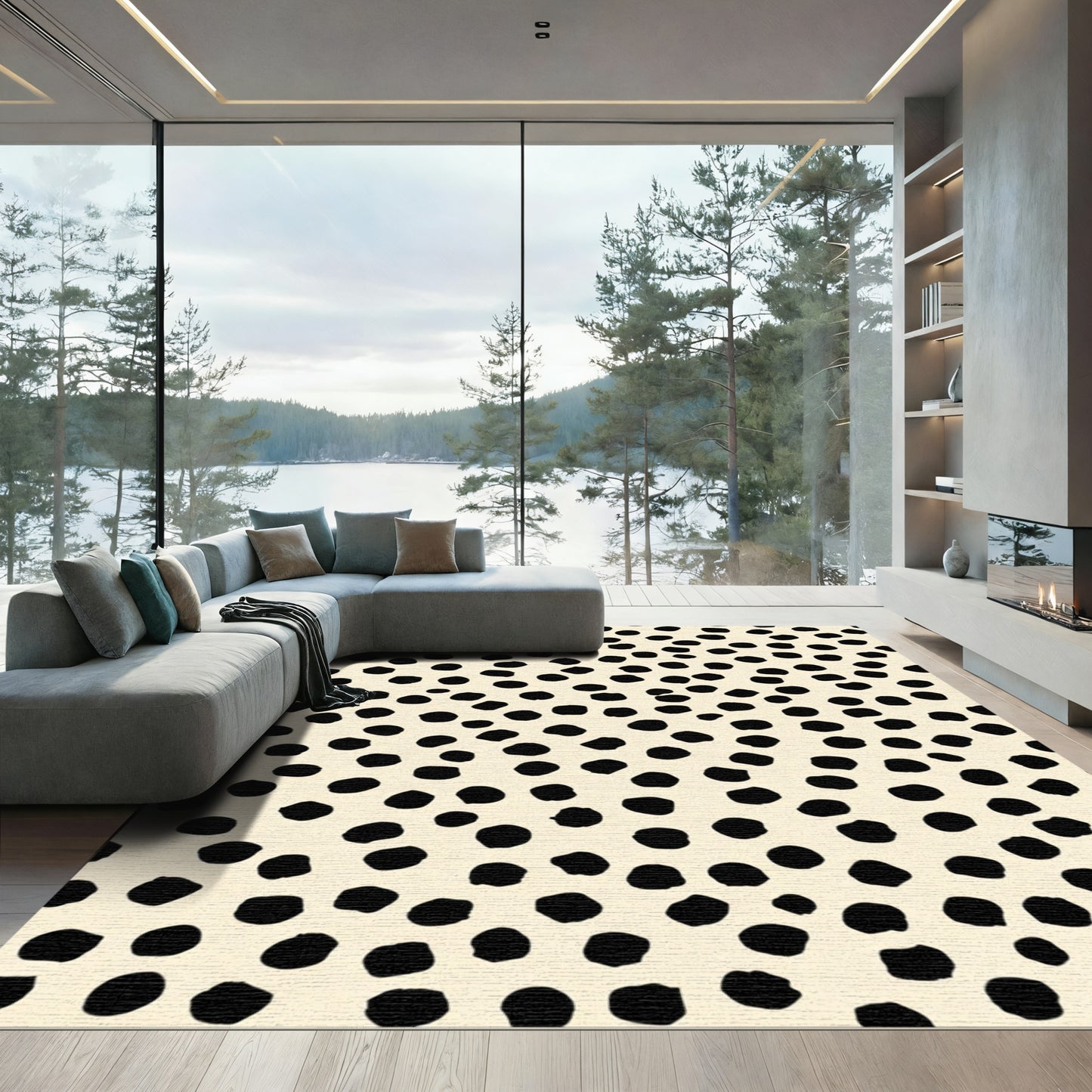 Creamy Black Polka Dot Scatter Rug