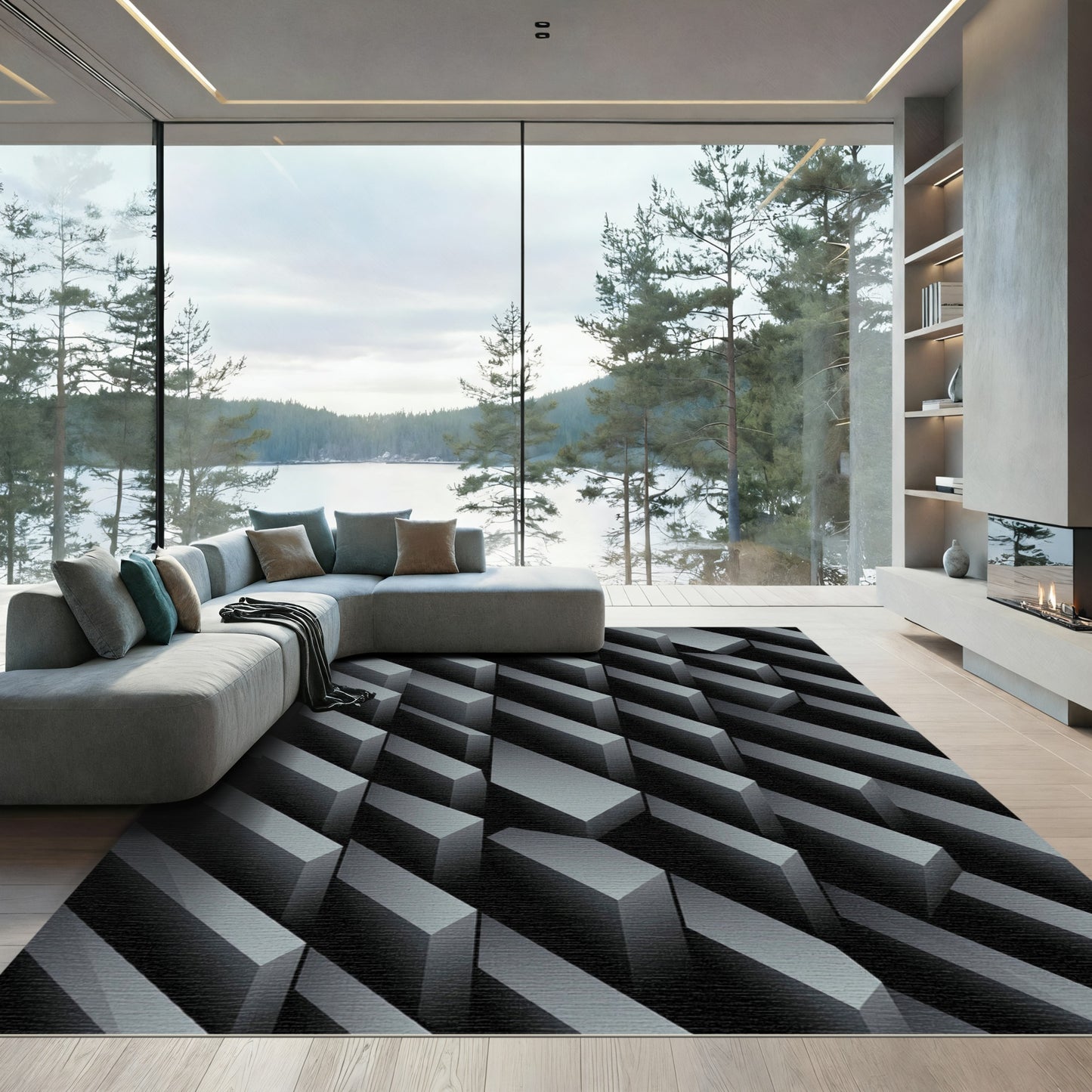 Gray Abstract Geometric Blocks Rug