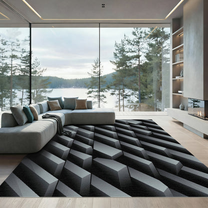 Gray Abstract Geometric Blocks Rug