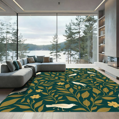 Gold Birds Floral Art Nouveau Rug