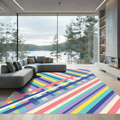 Multicolor Geometric Diagonal Striped Rug