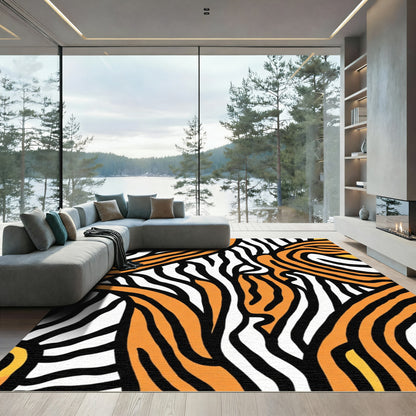 Bold Orange Black White Zebra Rug