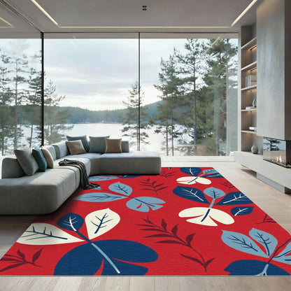 Crimson Red Leafy Branch Arrangement Rug