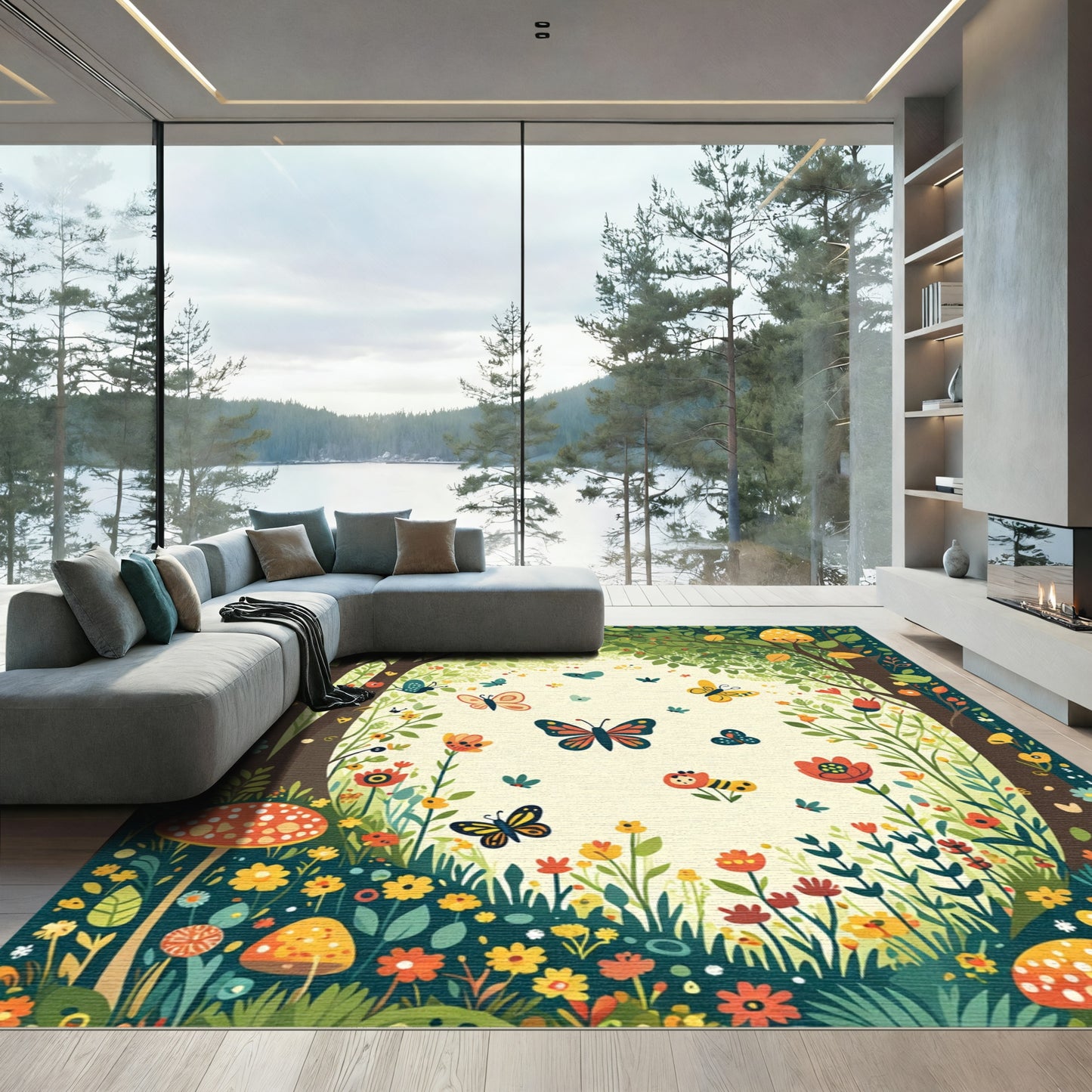 Whimsical Woodland Butterfly Garden Rug