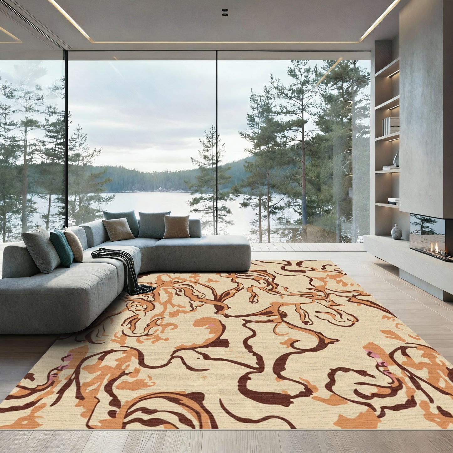 Abstract Organic Shapes Brown Tan Rug