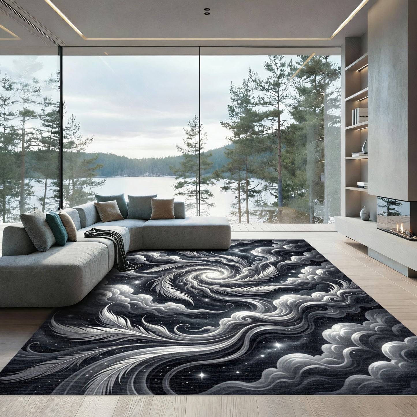 Cosmic Feather Swirl Nebula Fantasy Rug