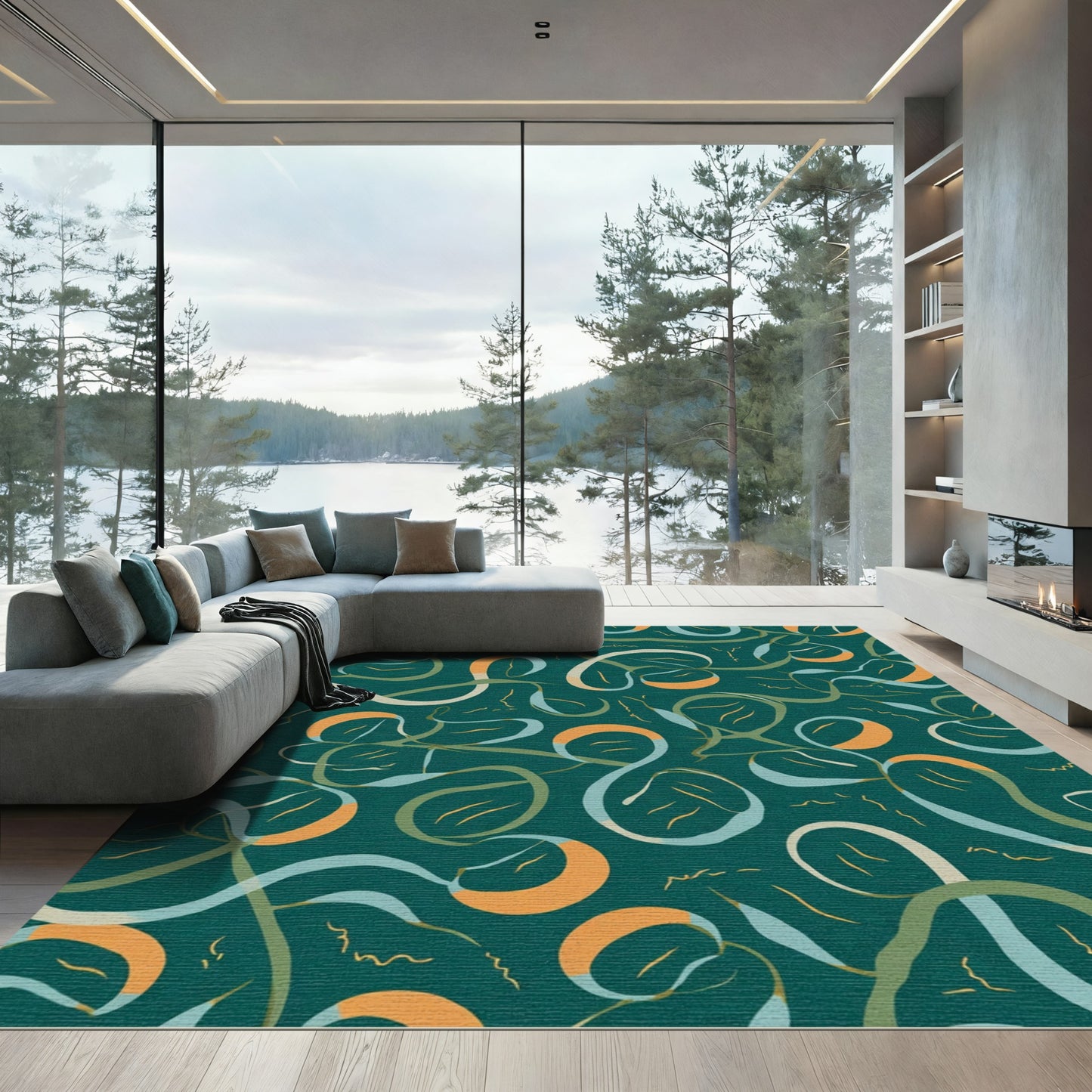 Teal Orange Swirl Organic Rug