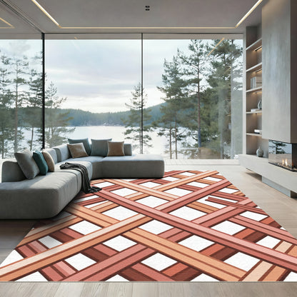 Earthy Terracotta Woven Lattice Grid Rug