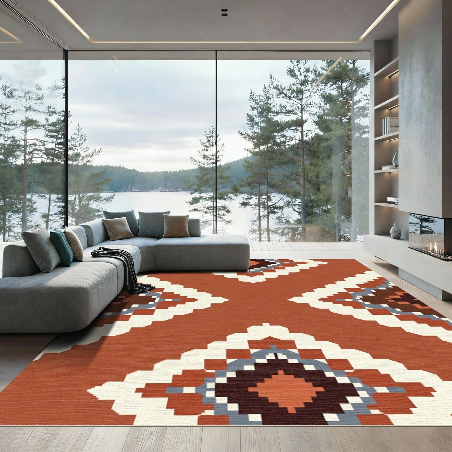 Terracotta Diamond Tribal Medallion Rug