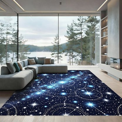 Cosmic Blue Starry Night Sky Rug